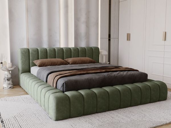 GRAINGOLD Italia Doppelbett 140x200, Polsterbett mit Bettkasten und Lattenrost, Velvet-Stoff, Grün