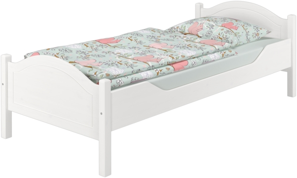 Einzelbett Kiefer weiß 120x200 Bettrahmen Singlebett Zubehör wählbar V-60.30W-12Federholzrahmen und Matratze inkl.