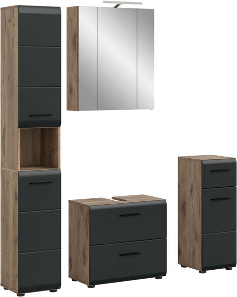Badkombination (B/H/T: 150x185x46 cm) in schwarz matt und Nox Oak Nachbildung