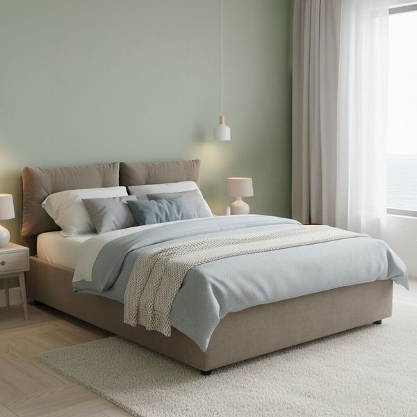 Talamo Italia - Elisabetta Doppelbett, Bettkasten mit Stoffbezug, 100 % Made in Italy, Öffnung vorne, geeignet für Matratze 160x190 cm, Taupe
