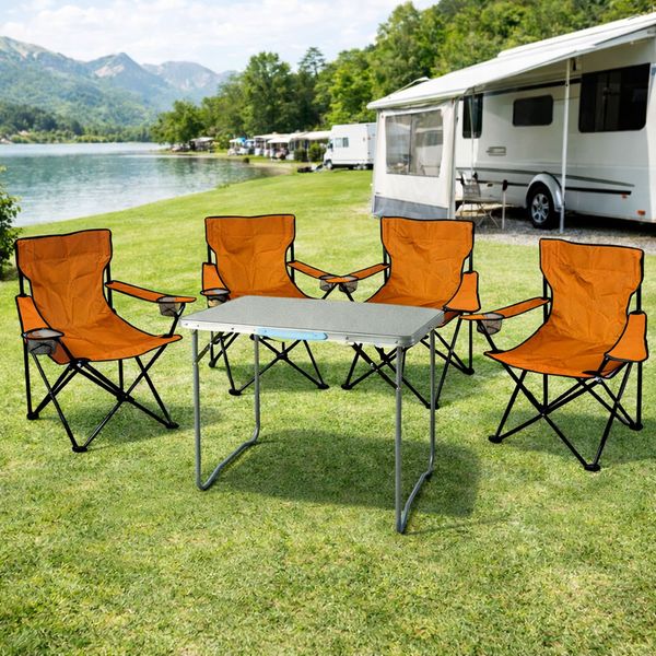 5-teiliges Campingmöbel Set orange XL Tisch Campingstühle Tasche