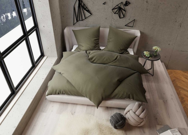 TENCEL™ Lyocell Bettwäsche dark olive Garnitur 200x200 + 2x 80x80