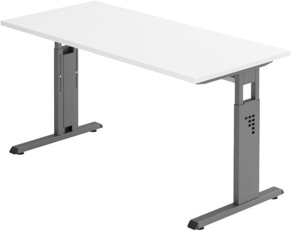 bümö Homeoffice Schreibtisch O-Serie höhenverstellbar, Tischplatte 140 x 67,2 cm in weiß, Gestell in graphit, OS6-14-W-G