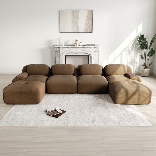 Modulares Ecksofa 75cm×388cm×178cm in Braun – rahmenlos, mit Cordstoff und ergonomischem Design