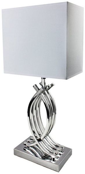 Arnusa Tischleuchte Moderne Tischlampe chrom farben silber Nachttischlampe, ohne Leuchtmittel, mit Stoffschrim in weiß