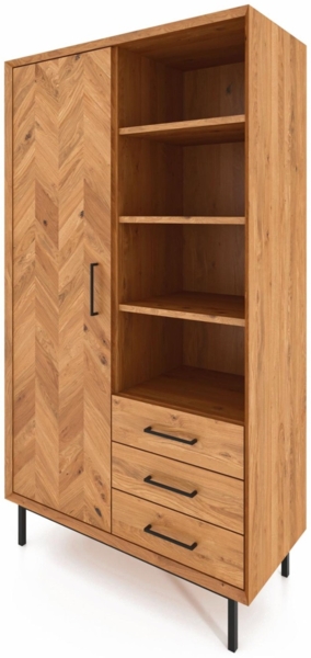 Schrank Seiba Wildeiche massiv 97x45x176 Fischgrät 1 Tür 3 Schubladen 4 Fächer