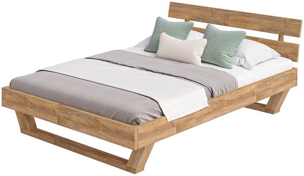 skølm 'Nornir' Bett 140x200 cm, Bettgestell, natur geölt, Massivholzbett aus Eiche mit Holzkufen, Doppelbett mit Streben Bettkopf Bild 9
