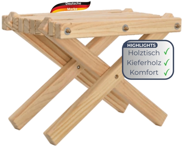 Skandinavischer Balkontisch Holz ENNO - Beistelltisch aus Kiefernholz | Kleiner Gartentisch Wetterfest Tisch für Terrasse