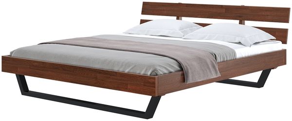skølm 'Alver' Bett 180x200 cm, Bettgestell, natur geölt, Massivholzbett aus Eiche mit Metallkufen, Walnuss Optik, Bettkopf 2 Streben Bild 12