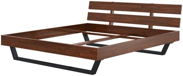 skølm 'Alver' Bett 180x200 cm, Bettgestell, natur geölt, Massivholzbett aus Eiche mit Metallkufen, Walnuss Optik, Bettkopf 2 Streben Bild 11