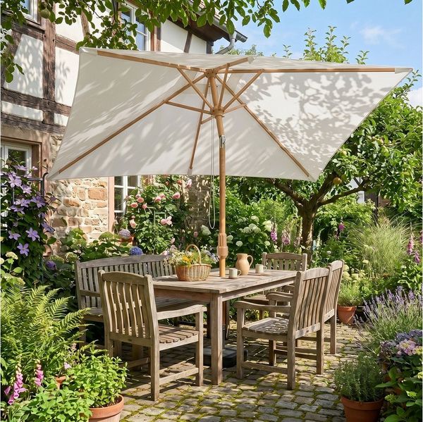 Sekey Sonnenschirm 300x200 cm Sonnenschirm Rechteckig Holzoptik Gartenschirm Knickbar, LxB: 300x200 cm, Marktschirm Holzoptik-Schirmstiel, für Garten
