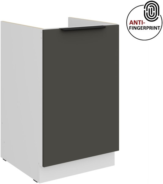 Küchen Spülenunterschrank 50 cm Küche ARIA Graphite ultra matt + Weiss matt, hochwertige Fronten mit Anti Fingerprint Beschichtung Küchenzeile Küchenblock