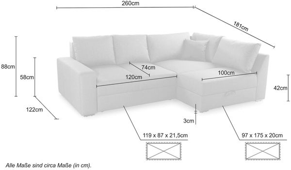 Ecksofa-Dauerschläfer Federkern Topper Bettkasten Schlafcouch in Cord Beige Grau Bild 8