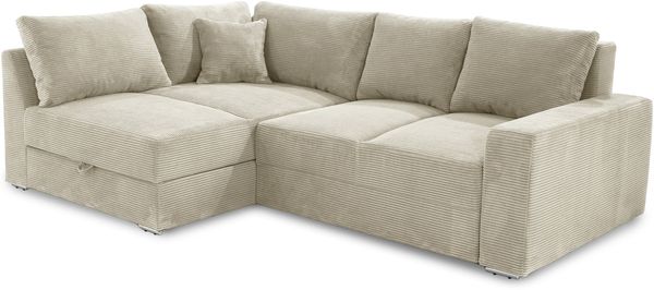 Ecksofa-Dauerschläfer Federkern Topper Bettkasten Schlafcouch in Cord Beige Grau Bild 7