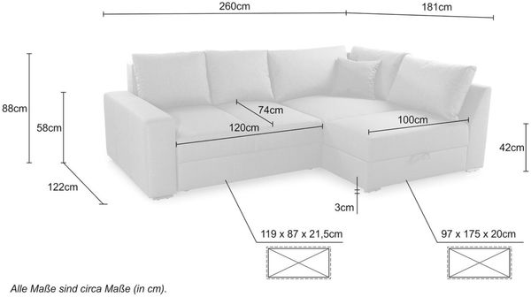 Ecksofa-Dauerschläfer Federkern Topper Bettkasten Schlafcouch in Cord Beige Grau Bild 8