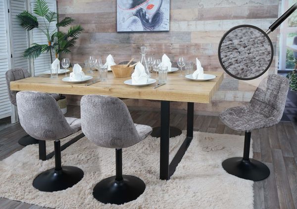 6er-Set Esszimmerstuhl HWC-A60, Küchenstuhl Stuhl Drehstuhl, Stahl FSC® Stoff/Textil Chenille (465g/m²) ~ braun