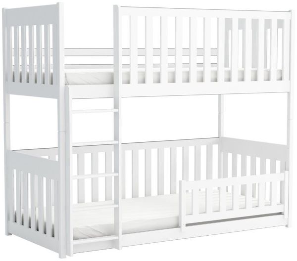 Deine Möbel 24 Etagenbett CORA Kinderbett für 2 Kinder, Größe: 90x200 cm (Lackiert mit kindersicheren, ökologischen Farben, aus massivem Kiefernholz, 1-St, Abnehmbarer Rausfallschutz unten, universell montierbare Leiter), in Weiß, Cashmere, Grau, Hochb...