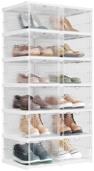 SONGMICS Schuhbox (12 St), Schuh-Organizer, faltbar, 1-Min-Montage