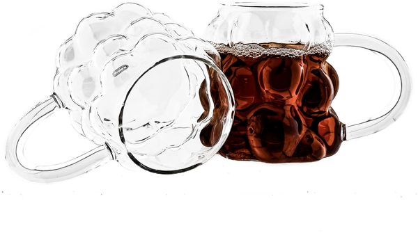 12er Bubble Gläser-Set mit Henkel, Hitzebeständig aus Borosilikatglas - 350 ml