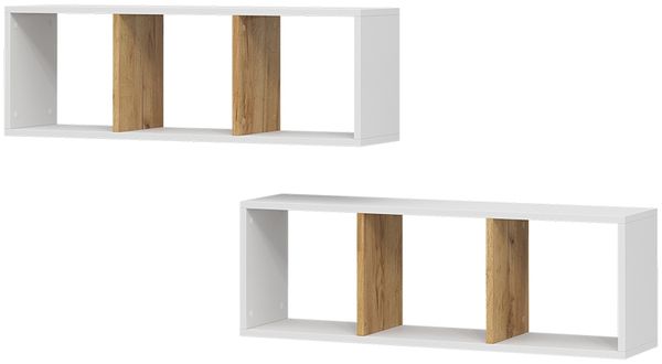 Wandregal Tomy Weiß/Goldkraft Eiche 90 x 30 cm 2er Set Vicco