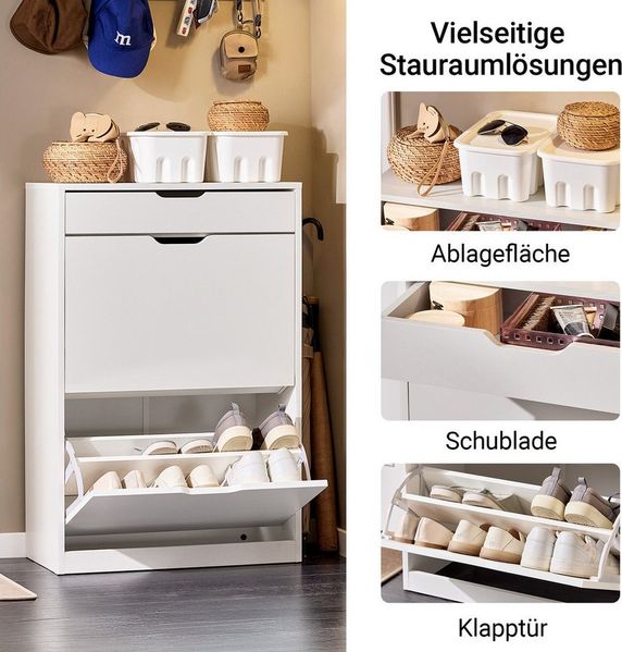 SoBuy Schuhkipper FSR180, Schuhschrank schmal, Schuhregal Schuhkommode Schuhablage, mit 2 Klappen, Schuhschrank perfekt für schmale Flure, für 10 Paar