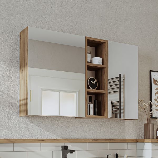 Roomart LOTUS-I-95 Badmöbel - nur Spiegelschrank - H 60 x B 16 x T 95 cm • Weiß-Eiche