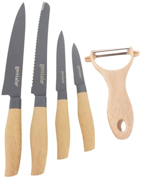 Neuetischkultur Messer-Set Küchenmesser 5-teiliges Set Griff in Holz Optik (Set, 5-tlg, 4 verschiedene Messer 1 Sparschäler), Schälmesser Brotmesser Sparschäler