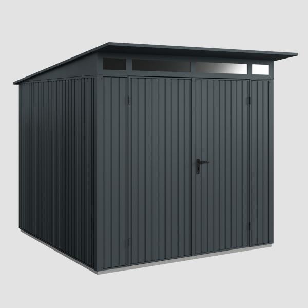 Hörmann Ecostar Metall-Gerätehaus Trend mit Pultdach Typ 2, 238 x 238 cm , anthrazitgrau, 5,7 m²,2-flüglige Tür