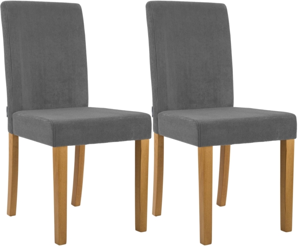 CLP 2er Set Esszimmerstuhl Ina Cordbezug gepolstert mit Rückenlehne und Holzbeinen,grau antik-hell