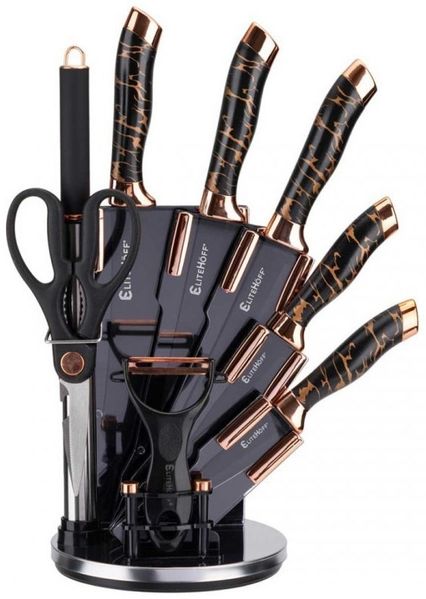 Elitehoff Elitehoff 9-teiliges Küchenmesserset im Ständer mit Schärfer und Schere E6270