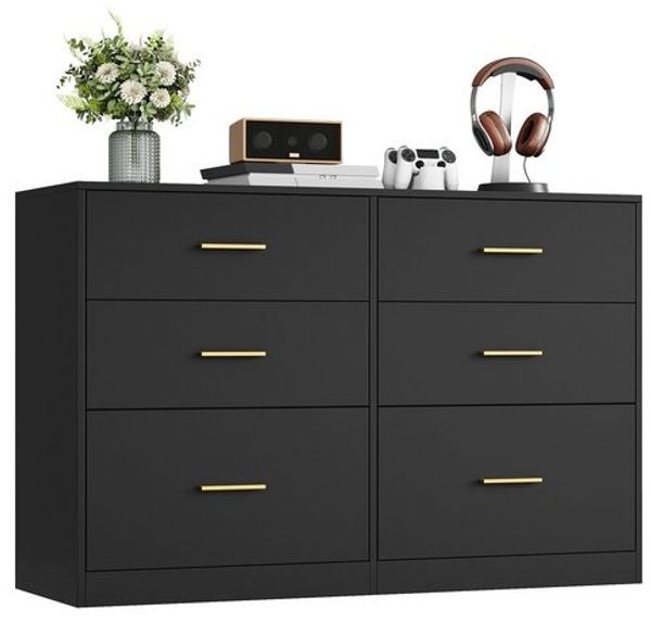 VASAGLE Kommode mit 6 Schubladen, Aufbewahrungsschrank, für Schlafzimmer, Wohnzimmer, 40 x 119 x 78 cm, schwarz