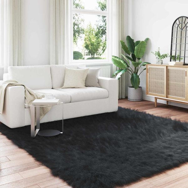 vidaXL Teppich aus Kunstschaffell TAFALLA Schwarz 240 x 240 cm 42021578