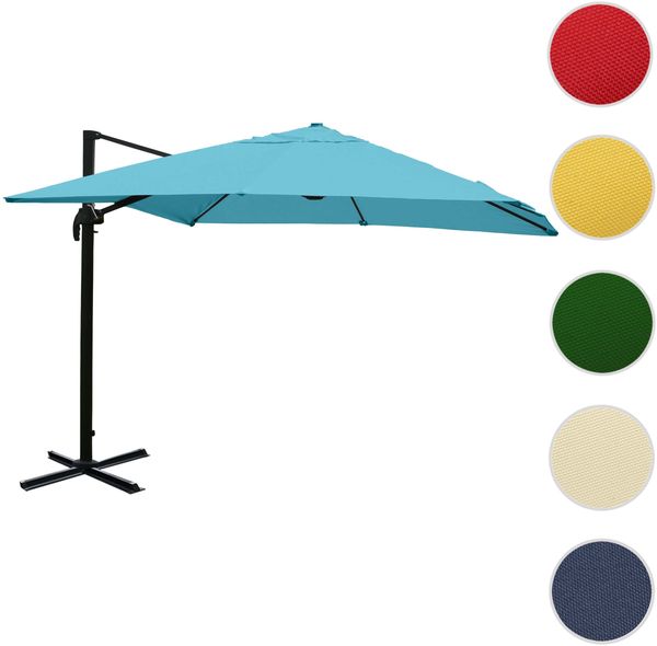 Gastronomie-Ampelschirm HWC-A96, Sonnenschirm 3x3m (Ø4,24m) Polyester Alu/Stahl 23kg ~ türkis ohne Ständer Bild 9