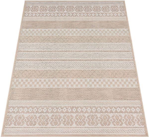 Paco Home In-& Outdoor Teppich Balkon Terrasse Küchenteppich Modernes Boho Ethno Muster, Grösse:80x250 cm, Farbe:Beige