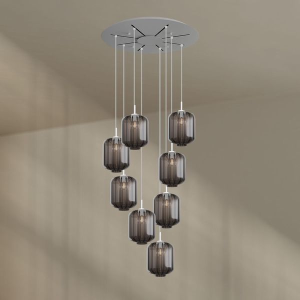 s.luce Velo 8-flammige Galerielampe Ø 80cm Baldachin Ø 25cm Rauch, Weiß