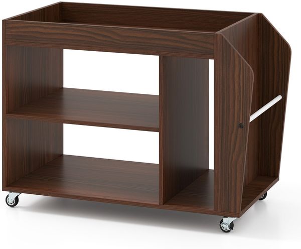 3 Ebenen Beistelltisch mit Rollen Nachttisch Nachtschrank Rollender Sofatisch Walnuss