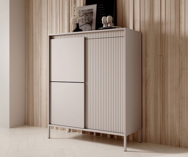 AX LIVING Trentinis 3T Highboard modern Beige, 103,5 cm, geriffeltes
