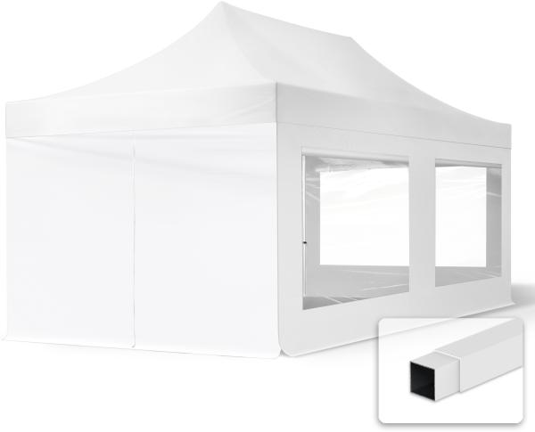 3x6 m Faltpavillon, ECONOMY Stahl 30mm, Seitenteil mit Panoramafenster, weiß