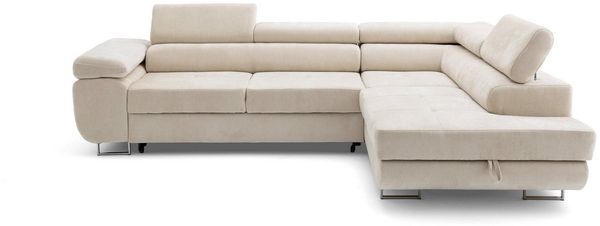 Muffo Ecksofa Wild Ecksofa mit Schlaffunktion, Verstellbare Kopfstützen, Schlaffunktion mit Bettkasten