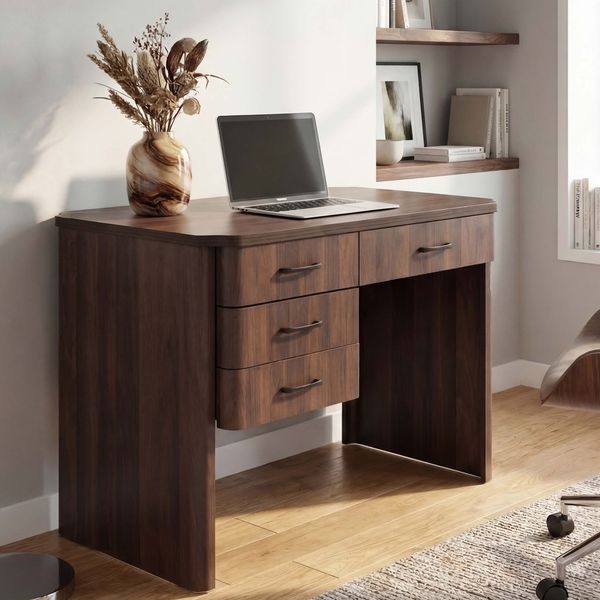 Schreibtisch HWC-P42, Bürotisch Computertisch, 4 Schubladen MDF 78x110x60cm ~ Walnuss-Optik
