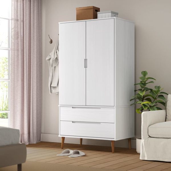 vidaXL 'Molde' Kleiderschrank, Massivholz Kiefer weiß, 90 x 55 x 175 cm