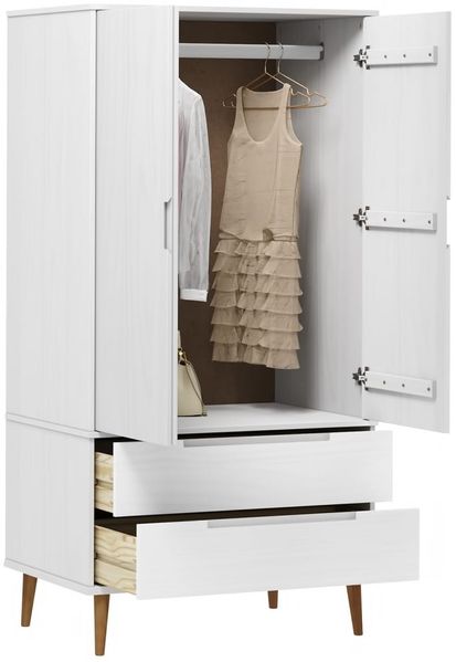 vidaXL 'Molde' Kleiderschrank, Massivholz Kiefer weiß, 90 x 55 x 175 cm Bild 3
