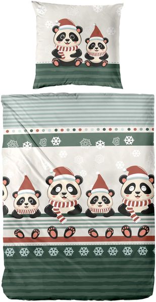 Primera Feinbiber Bettwäsche 135x200 Pandabär Schneeflocke grün 173208-55
