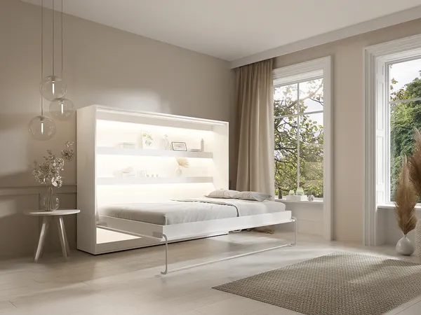 Vente-unique - RAPILI Bett Holz, Platte Weiß - B 50 cm179,2 cm x H 165,2 cm x L 219 cm