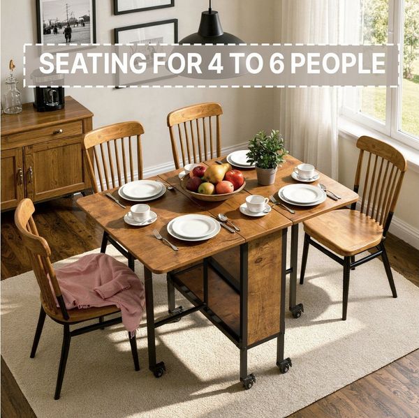 Bealife Klapptisch mit Ablage und 6 Rollen, Esszimmertisch für 6 Personen (Platzsparendes Design, 1-St. Esstisch)