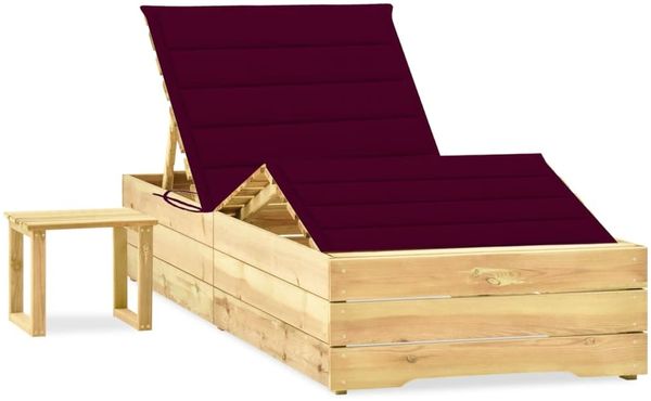 vidaXL Garten-Sonnenliege mit Tisch und Auflage Kiefer Imprägniert 3065963
