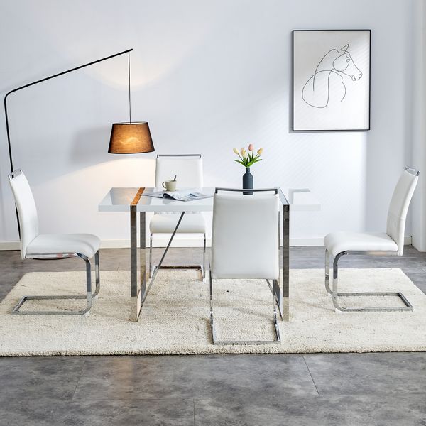 Stuhl 42*48*95 cm, ergonomisch gepolstert, Metalllgestell, Weiß，4 Set