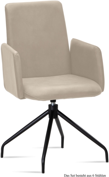 Armlehnstuhl drehbar (6er-Set) Djanna 52x92x60 Schwarz/Natur