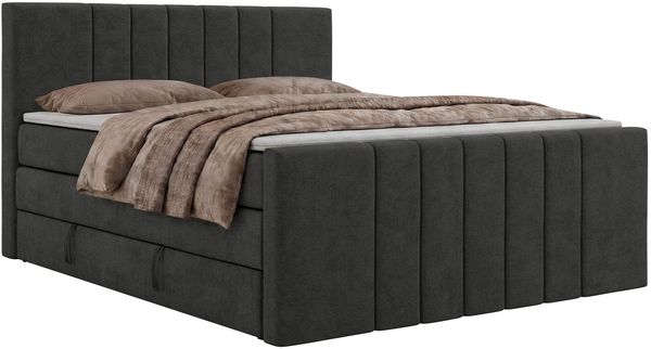 Boxspringbett INERO KING DUO mit Stauraum, Doppelbett 180x200, Bett mit Multipocket-Matratze H4 und Topper T25, modernes Boxspringbett, hohe Kopfteil - Dunkelgrau Stukture Bild 7