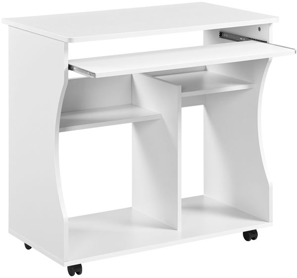 Yaheetech Schreibtisch mit 4 Ablageflächen, Rollen & ausziehbarer Tastaturablage, Holz, 80 x 48 x 76 cm, Weiß